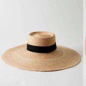 Aritzia straw Hat wide bow auxiliary xs/s
